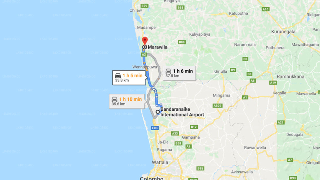 Marawila City to Colombo Airport (CMB) Private Transfer