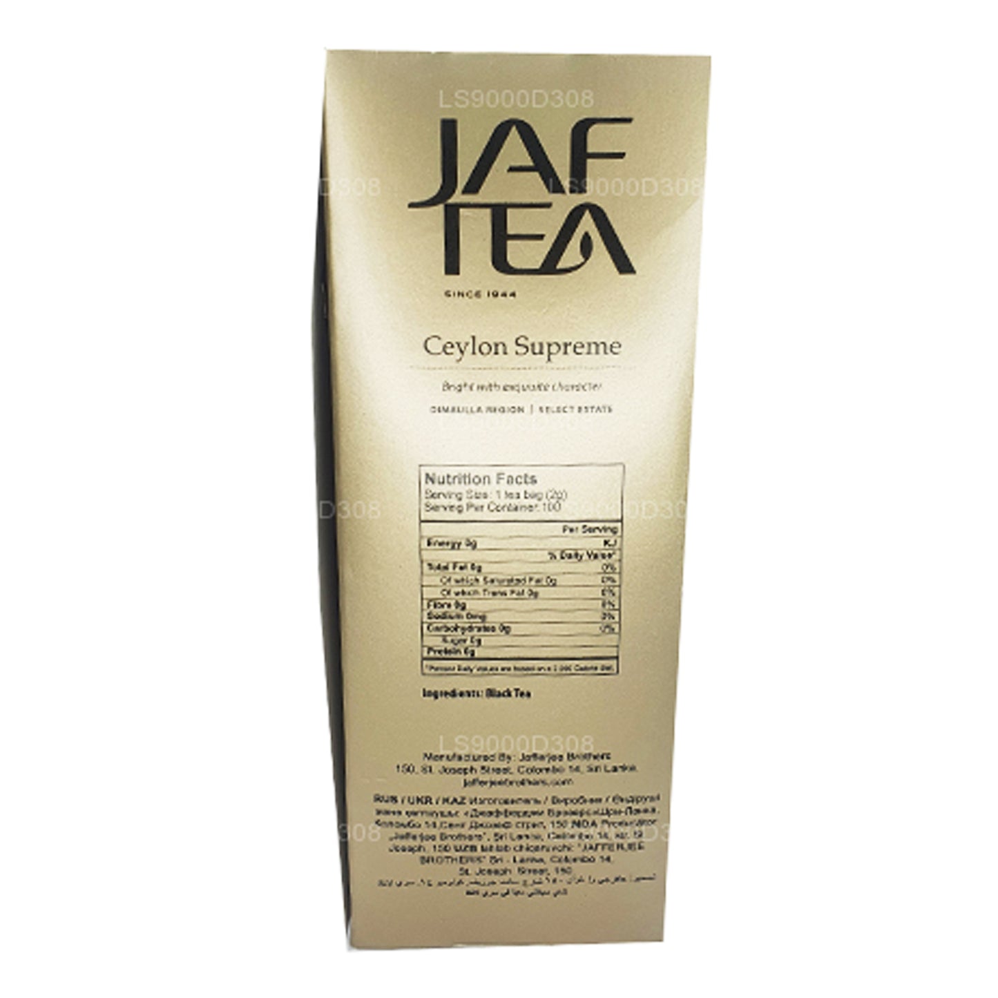 Jaf Tea Classic Gold kollektsiooni Ceylon Supreme 100 teekotid String ja Tag (200g)