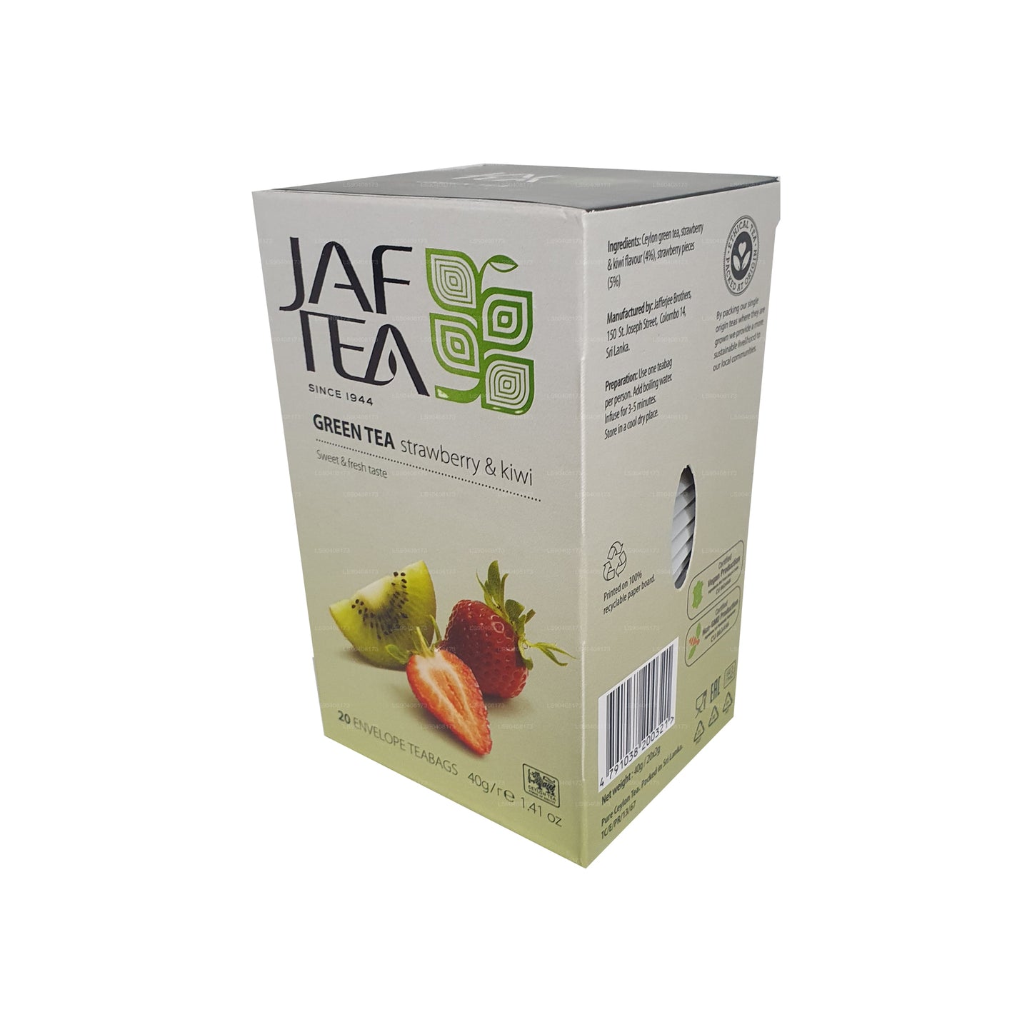 Jaf Tea Pure Green Collection Roheline Tee Maasika ja Kiivi (40g) 20 tee kotid