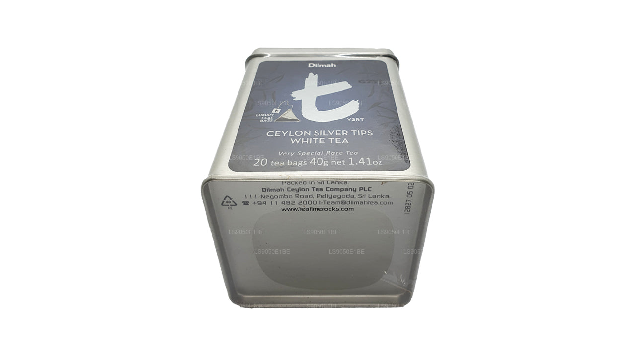 Dilmah T-seeria VSRT Tseiloni hõbe Tips Valge Tea Tin Caddy (40g) Lahtised lehed