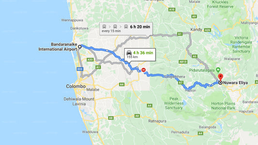 Colombo (CMB) lennujaam to Nuwara Eliya City Private Transfer