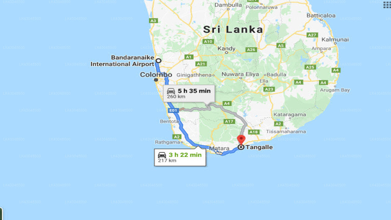 Transfer between Colombo Airport (CMB) and Nuga Sewana Eden, Tangalle