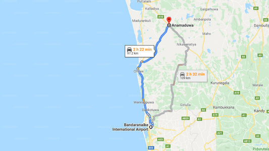 Transfer between Colombo Airport (CMB) and The Mudhouse, Anamaduwa