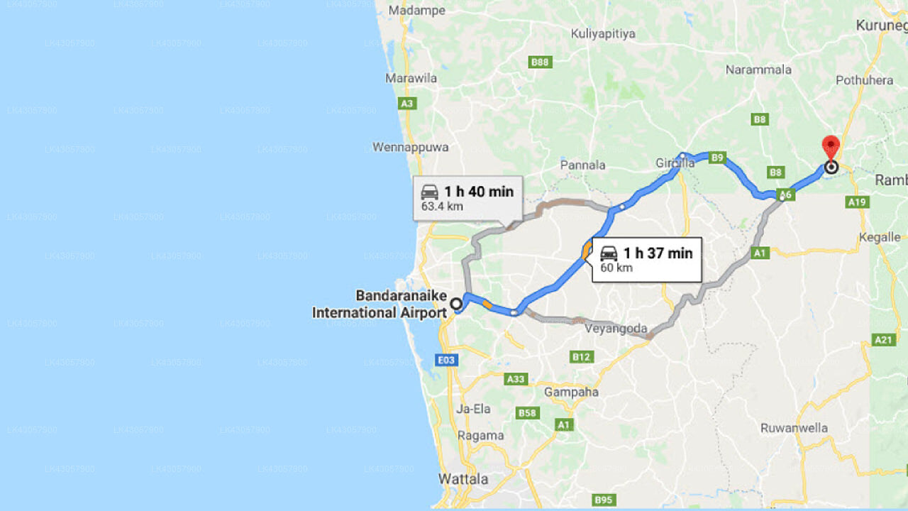 Transfer between Colombo Airport (CMB) and Birds Park, Polgahawela