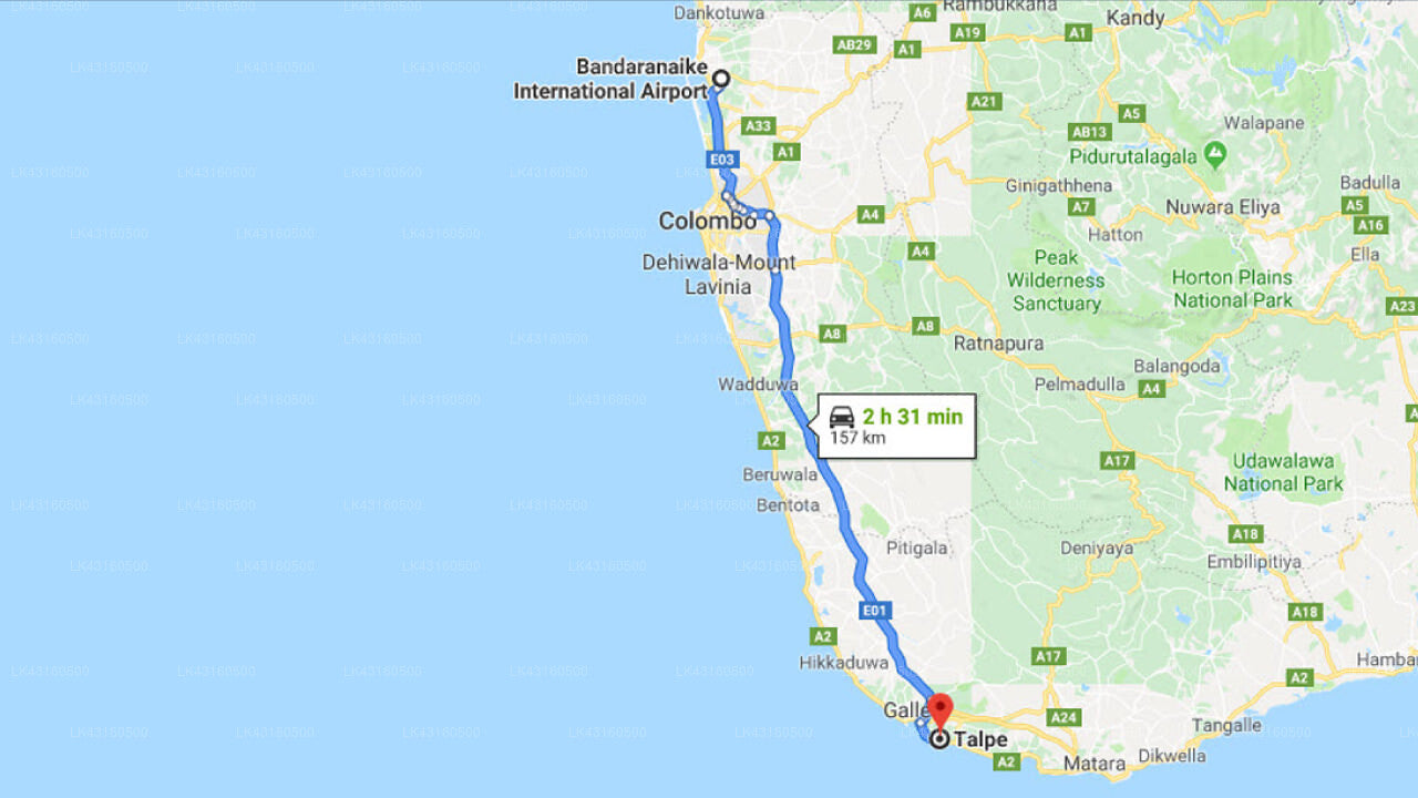 Transfer between Colombo Airport (CMB) and Footprints, Talpe