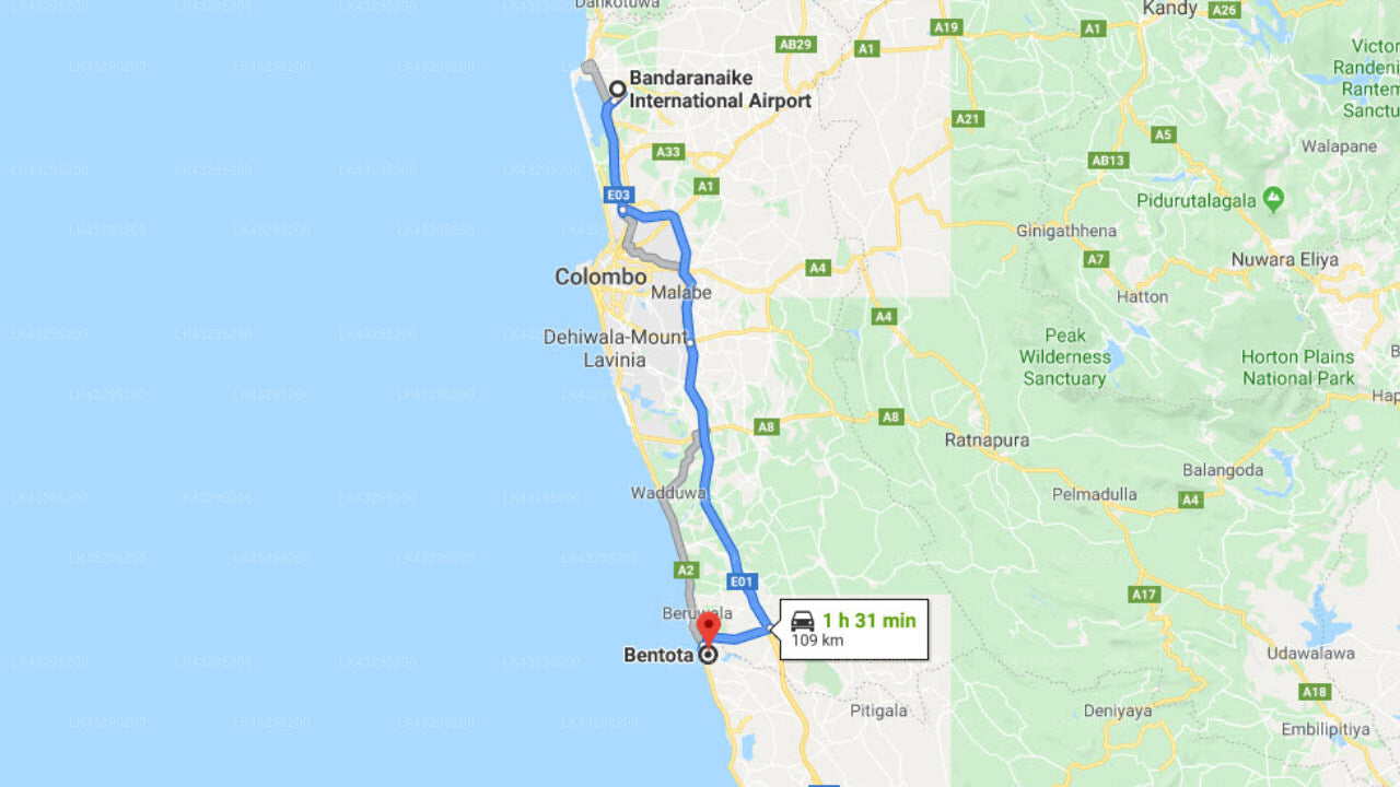 Transfer between Colombo Airport (CMB) and Saman Villas, Bentota