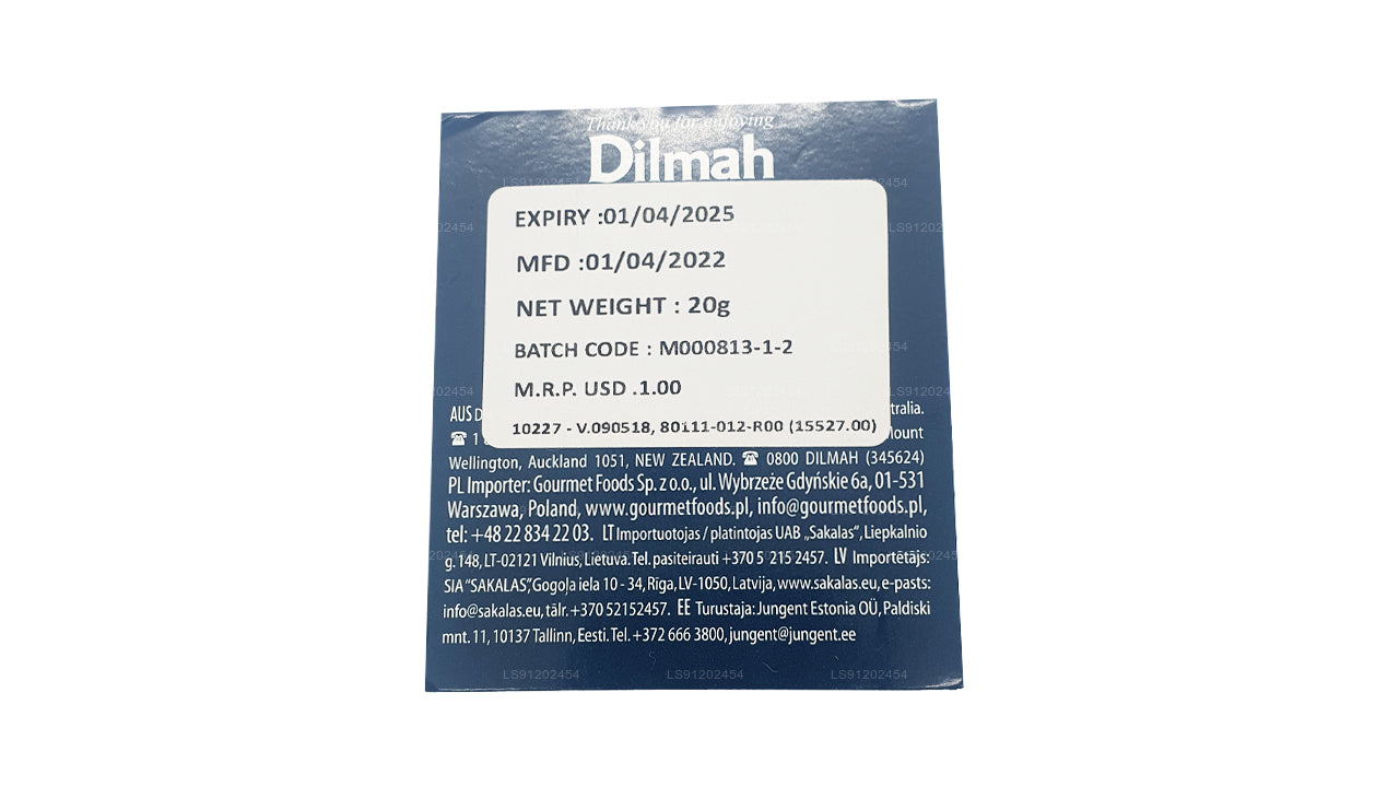 Dilmah Earl Grey Tea (20g) 10 individuaalselt fooliumiga pakitud teekotid